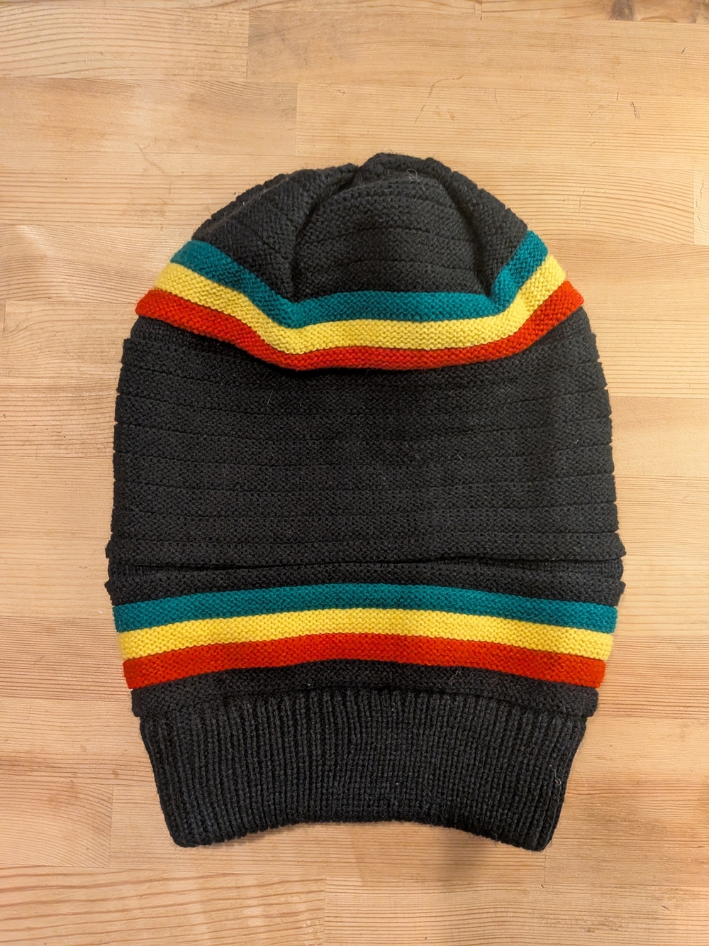 Black Winter Sloutch Hat with Rasta Stripes